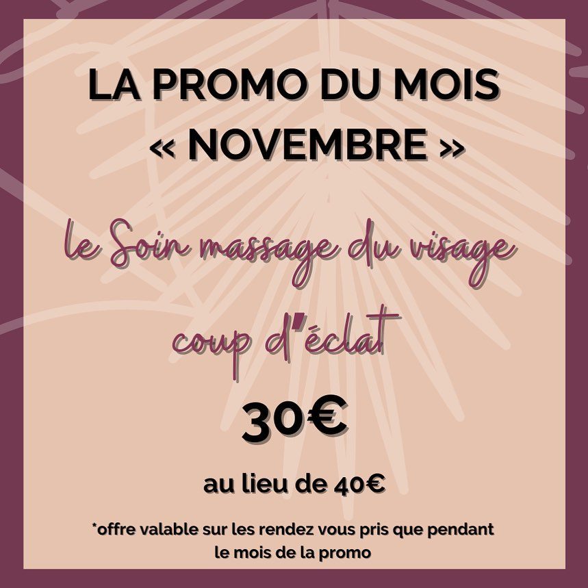 PROMO DU MOIS NOVEMBRE 🍁
Prenez rendez vous sur liledebeaute-juziers.fr